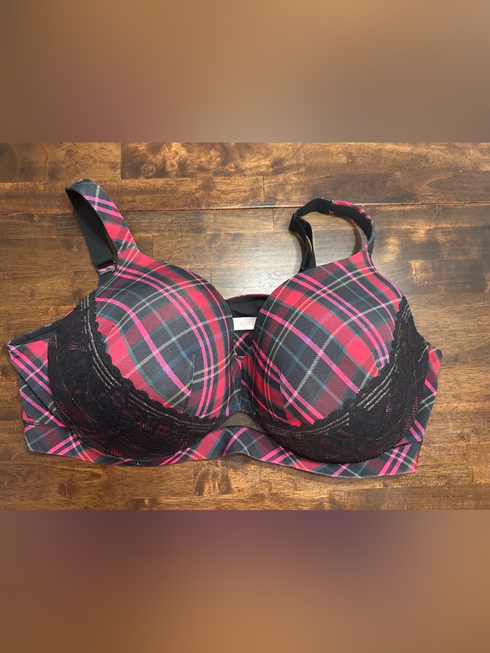 Cacique  50DD  Underwire Bra Lightly Lined Full Coverage Plaid Christmas